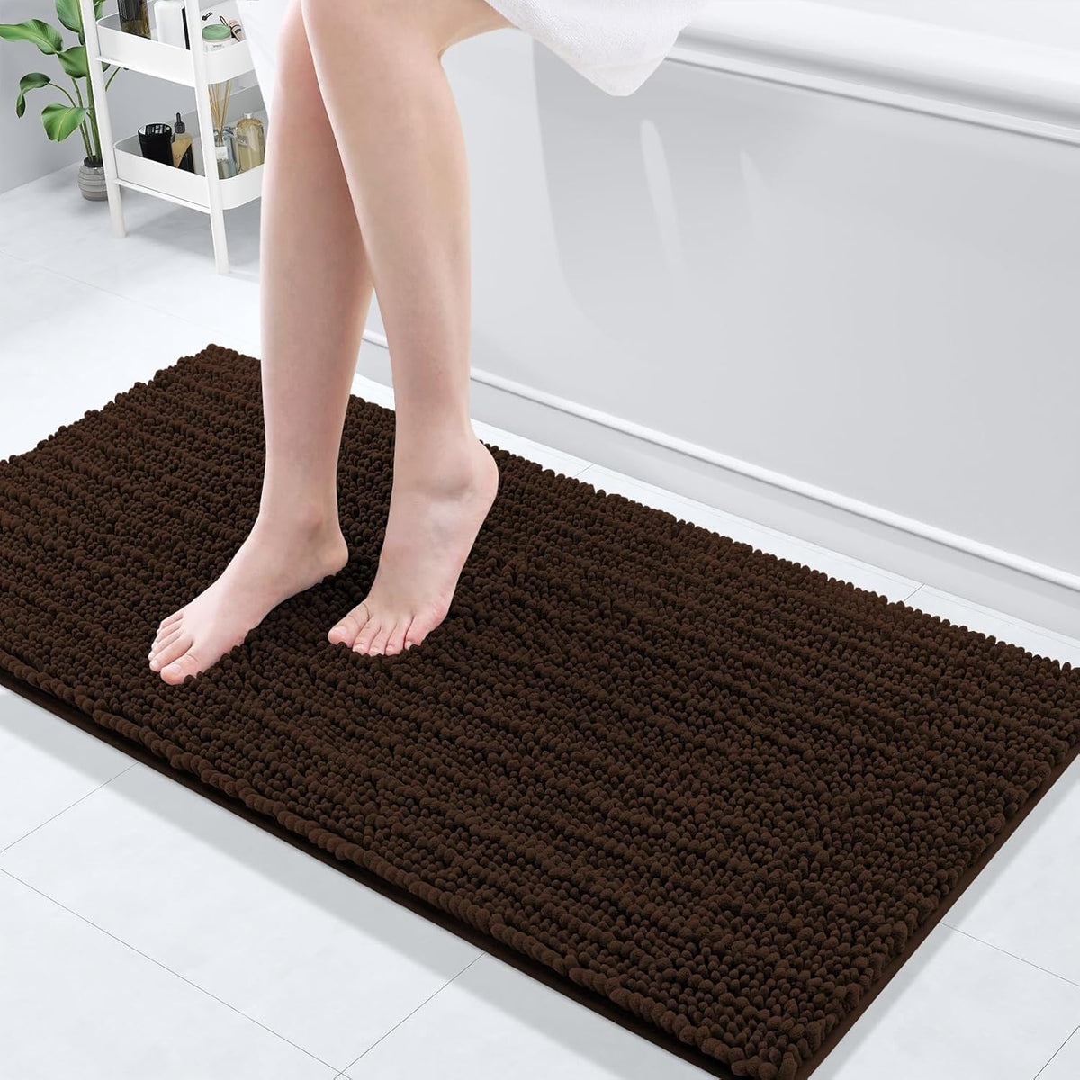Arotive Luxury Chenille Bathroom Rug Mat, Extra Soft Thick Absorbent Shaggy Bath Rugs, Non-Slip Machine Wash Dry, Plush Bath Mats for Bathroom, Shower and Tub, 47x17, Brown