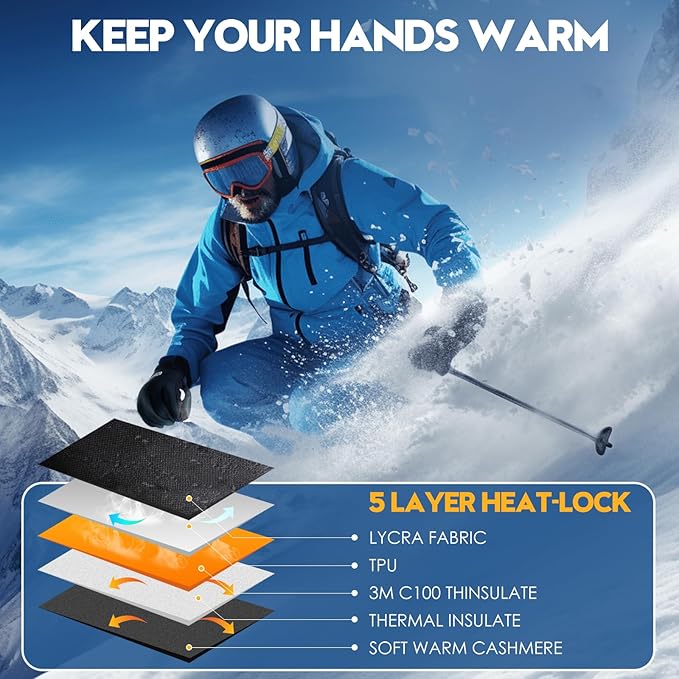 Bruvoalon Winter Gloves for Women & Men, 3M Thermal Insulation, Lycra Fabric, Windproof, Touchscreen, Anti-Slip, Cold Weather