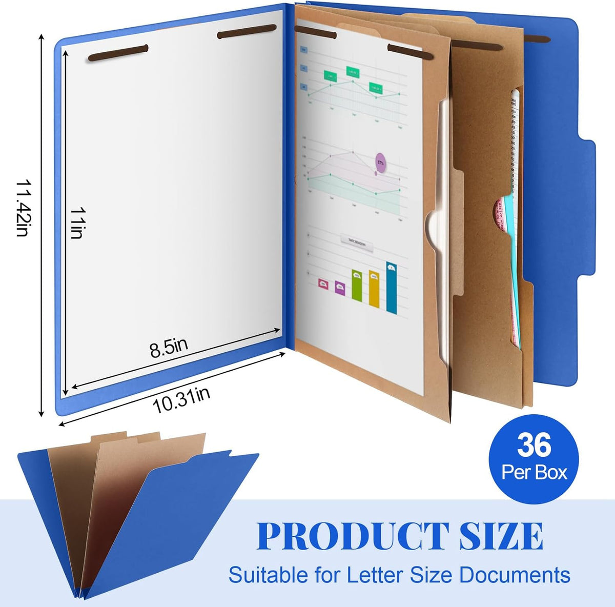 36 Pcs Classification Folders Letter Size,Back to School Supply for Teacher, Student, 2 Pocket Dividers Pressboard File Folder Bulk with 2 Fasteners,2 in Expanding File Organizer (Dark Blue)