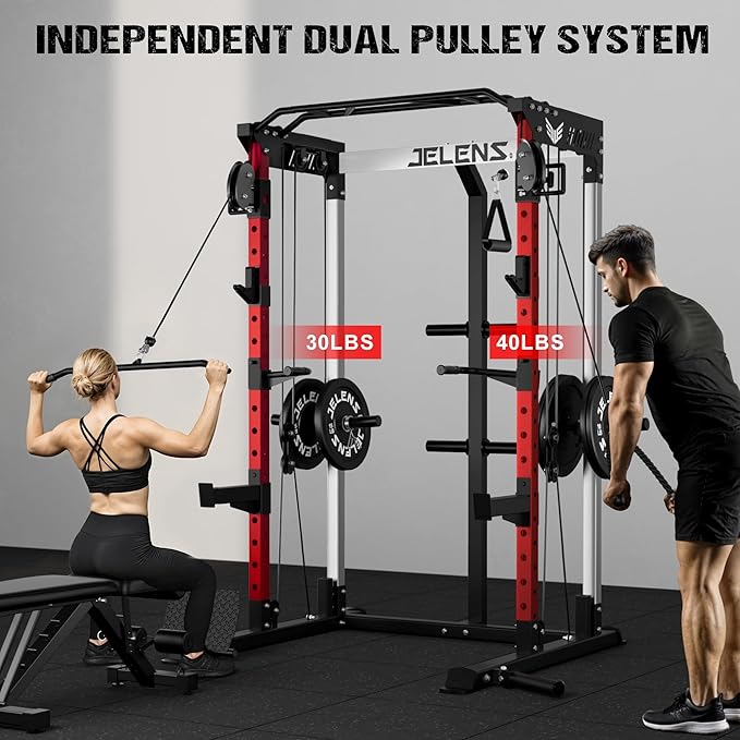 Power Cage, 2000LBS Multi-Function C21 Power Rack with Dual Pulley Cable Crossover System, All-in-One Squat Rack with More Training Attachments