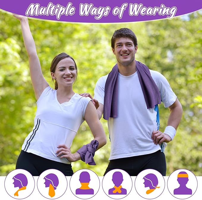 20 Pcs Cooling Towel 40" x 12" Ice Towel for Neck and Face Microfiber Chilly with Bag Breathable Yoga Gym Stay Cool Towels Sweat Rag for Workout Running Camping Pilates Beach Accessories (Purple)