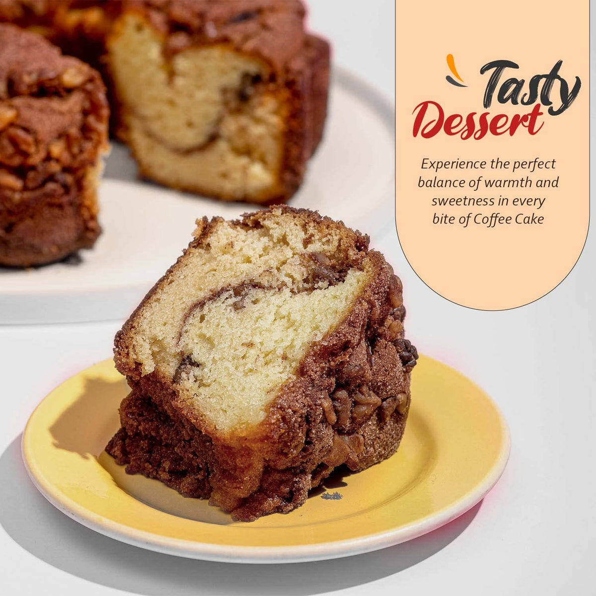 Traditional Cinnamon Walnut Coffee Cake - Cinnamon Streusel and Chopped Walnuts Toppings - Delicious Recipe of Coffee Cakes for Special Occasions - 1.75 Pounds
