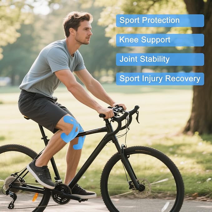 10 Pcs Precut Kinesiology Tape for Knees,Kinesiology Ankle Tape,Waterproof Elastic Knee Kinetic Tape,Breathable Latex-Free Tape for Knee Support and Stability,Pain Relief(Blue)