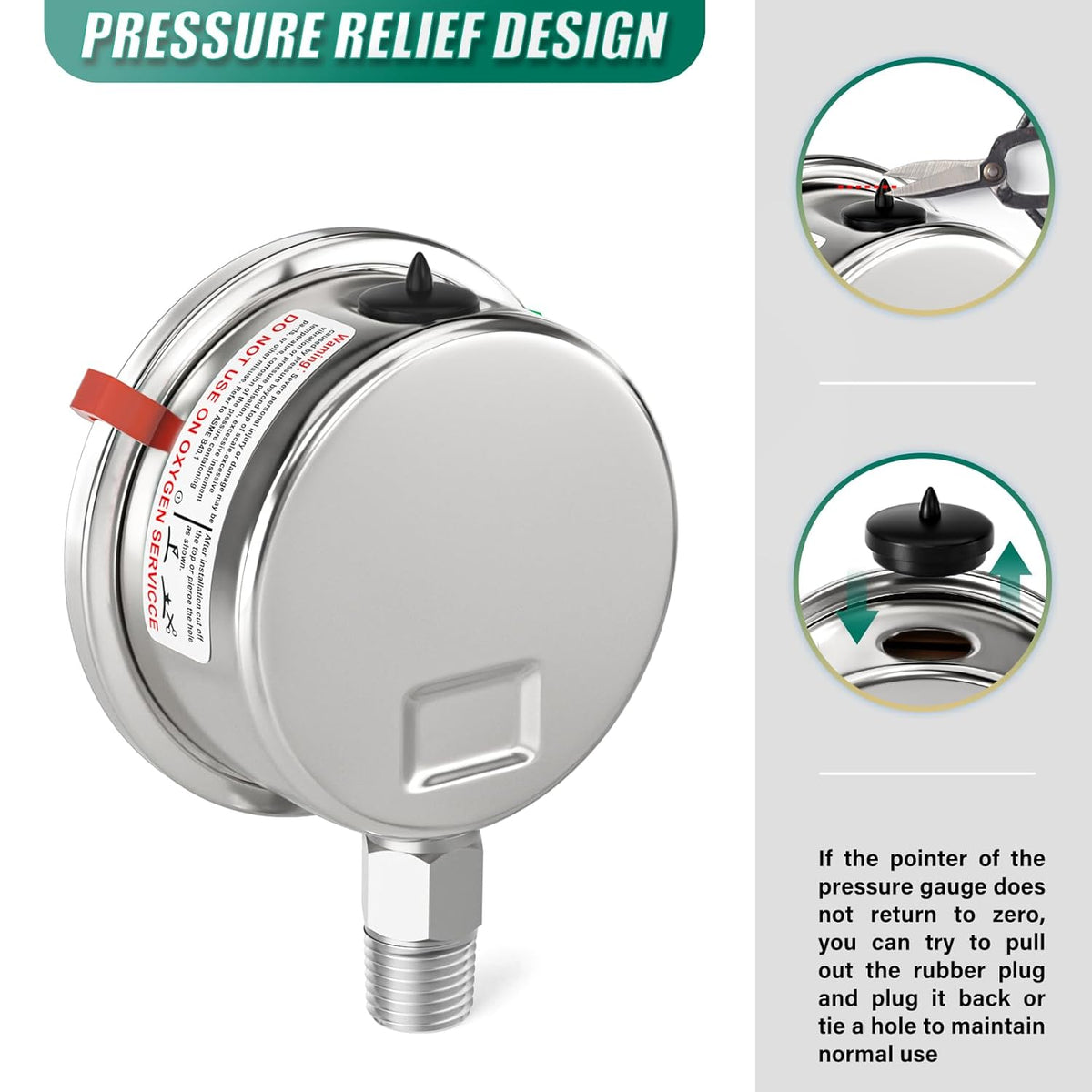 0-200PSI Stainless Steel Liquid Filled Pressure Gauge, 2.5" Dial Size, 1/4" NPT 316 Stainless Steel Joint, Lower Mount, for Tube, Water Pump, Gas, Liquid (with Range Mark Pointer)
