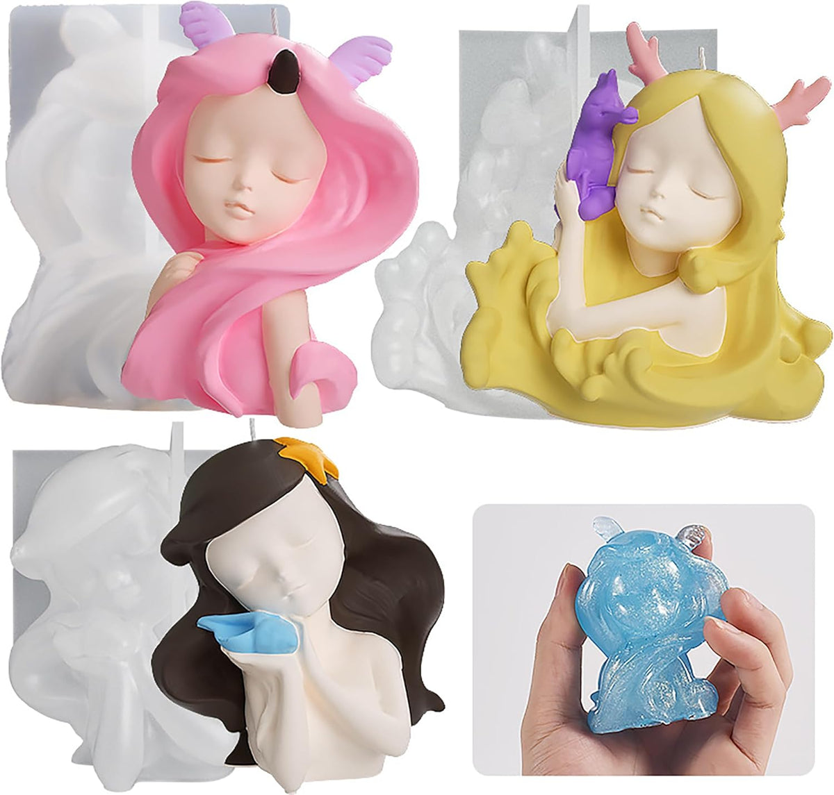 3 Pack Sleep Beauty Candle Mold - Resin Casting Silicone Molds for Home Decor & Candle Making Wave Spiral Mold