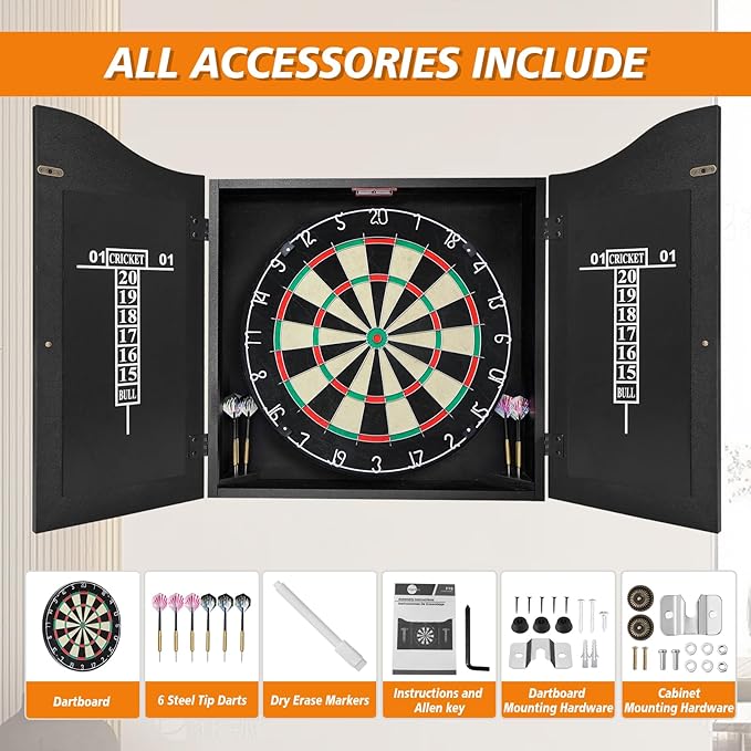 Bristle Dart Board Set, Professional Dart Board 18" with 6pcs 18g Darts Outdoor Dartboard Set, Compressed Sisal Metal Wire Board with Rotating Number Ring