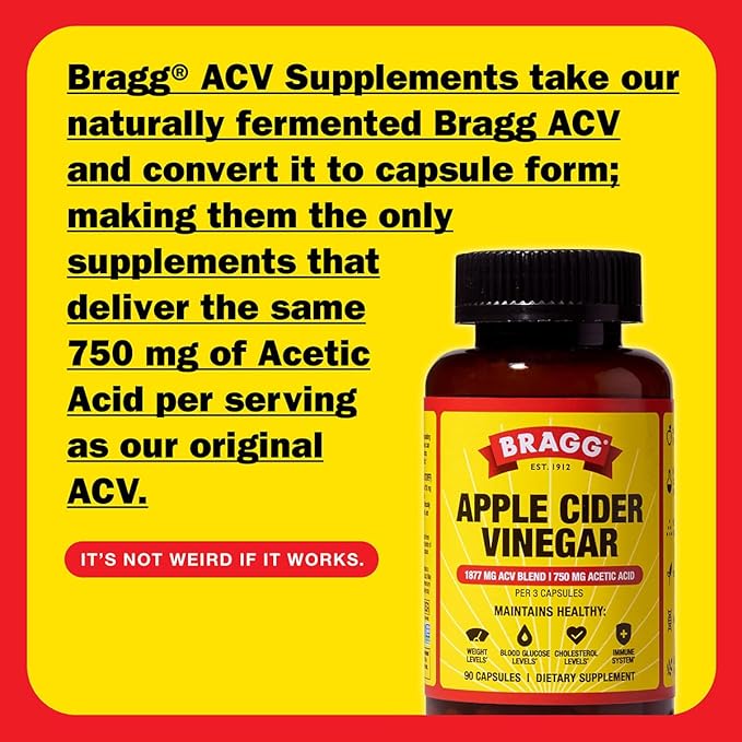 Bragg Apple Cider Vinegar Capsules with Vitamin D and Zinc - (2 Pack) 90 Capsules - Supports The Immune System