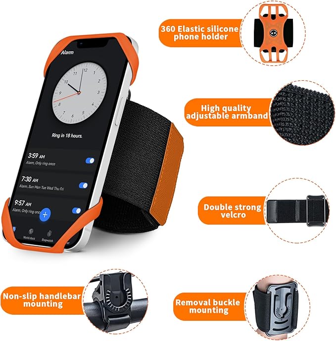 3in1 Phone Holder for Running,Arm Band/Wrist Holder/Bike Mount,Phone Armbands 360° Rotation & Detachable Fit All 4.5-7" Cellphone for iPhone 16/15/Pro/ProMax/14/13/12/mini/Pro Max/XS/XR