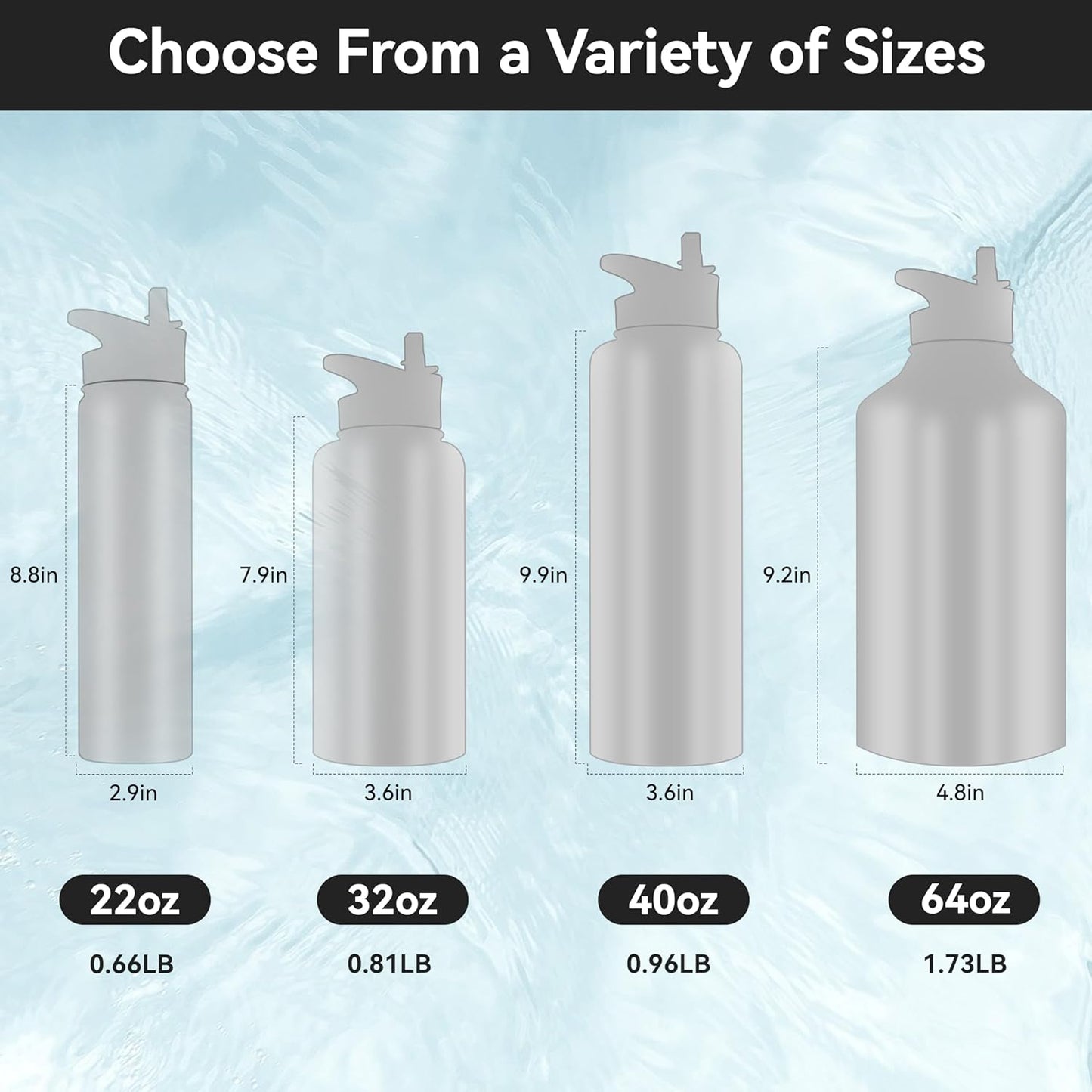 HASLE OUTFITTERS 32 oz Insulated Water Bottle Stainless Steel Double Walled Vacuum Sports Water Bottle with 2 Lids (Straw and Spout Lid) for Gym Camping Hiking(Black,8)