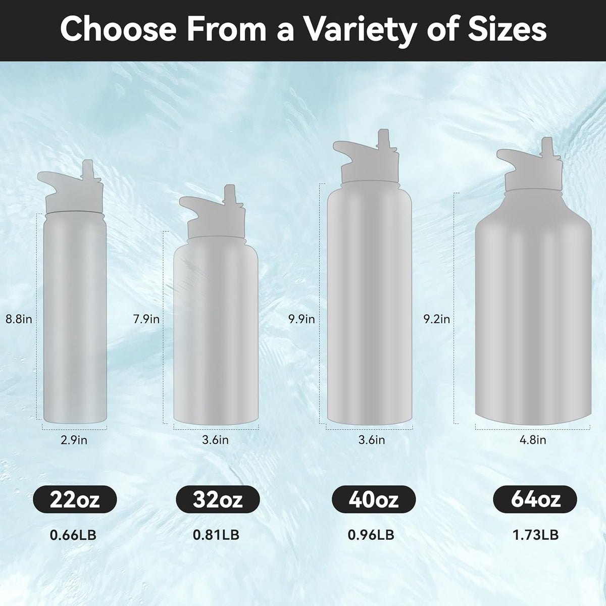 HASLE OUTFITTERS 40oz Stainless Steel Water Bottle, Vacuum Insulated Double Walled Leak Proof Sports Water Bottle with 2 Lids (Straw and Spout Lid) Thermo Mug Keep Cold and Hot(Blue,1)