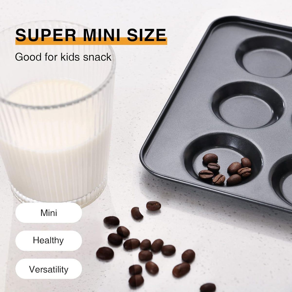 HONGBAKE Mini Muffin Top Pan for Baking, Premium 12 Cavity Small Whoopie Pie Pan, Nonstick Yorkshire Pudding Pan for Pansuffin, Moon Pie, Cookies, Dishwasher Safe and Easy to Clean