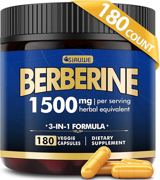 Berberine Supplement, High Strength Berberine 1500MG, 180 Caps - Plus Citrus Bergamot, Berberine HCI Root Supplements - Metabolic, AMPK Support Healthy Weight Management - Vegan, Organic, Non-GMO