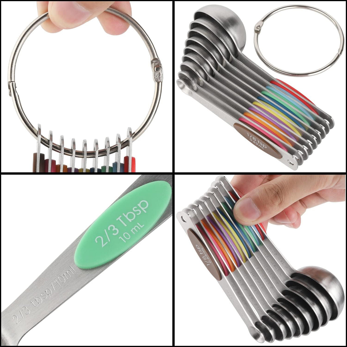 Magnetic Measuring Spoons Set of 9 Stainless Steel Stackable Measuring Spoons Heavy Duty Nesting Teaspoons Tablespoons for Measuring Dry and Liquid Ingredients