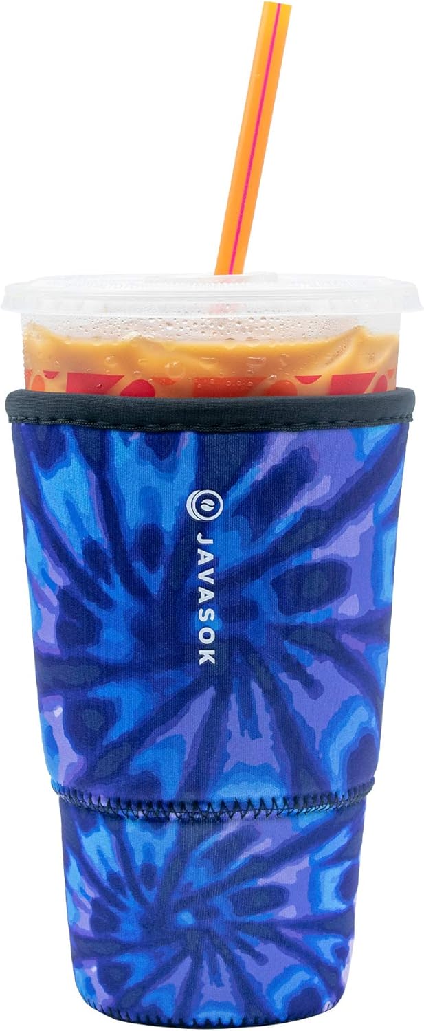 Sok It JavaSok Iced Coffee & Cold Soda Insulated Neoprene Cup Sleeve (Blue Tie Dye, Large: 30-32oz)