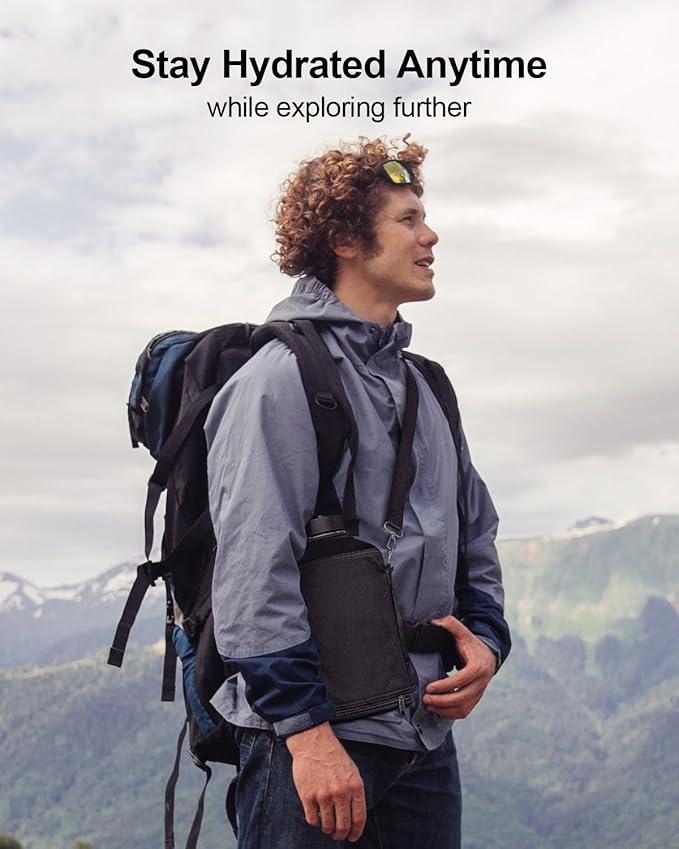 BUZIO 128oz Gallon Water Bottle, Insulated Water Jug with Straw Lid and Carrying Sleeve (Cold for 48 Hrs) Stainless Steel Hydro Metal Canteen Water Flask, Gradient Green