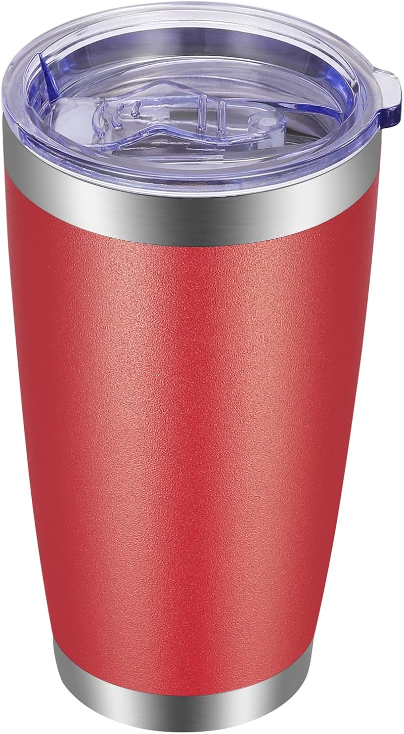 VEGOND 20oz Tumbler with Lid and Straw Stainless Steel Tumbler Cup Vacuum Insulated Double Wall Travel Coffee Mug Powder Coated Coffee Cup(Powder Red 1 Pack)