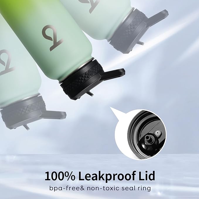 Trebo 32 oz Water Bottle Insulated with Lid and Straw, Double Wall Vacuum Stainless Steel Sports Flask with Paracord Handle, Keep Hot 24 Hours & Cold 48 Hours Water Cup with 3 Lids, Dark Green