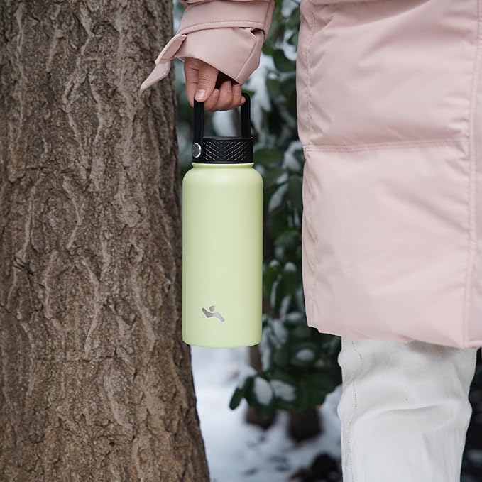 32 oz Insulated Water Bottle Stainless Steel Sport Bottles with 3 Lids,Bamboo Grove