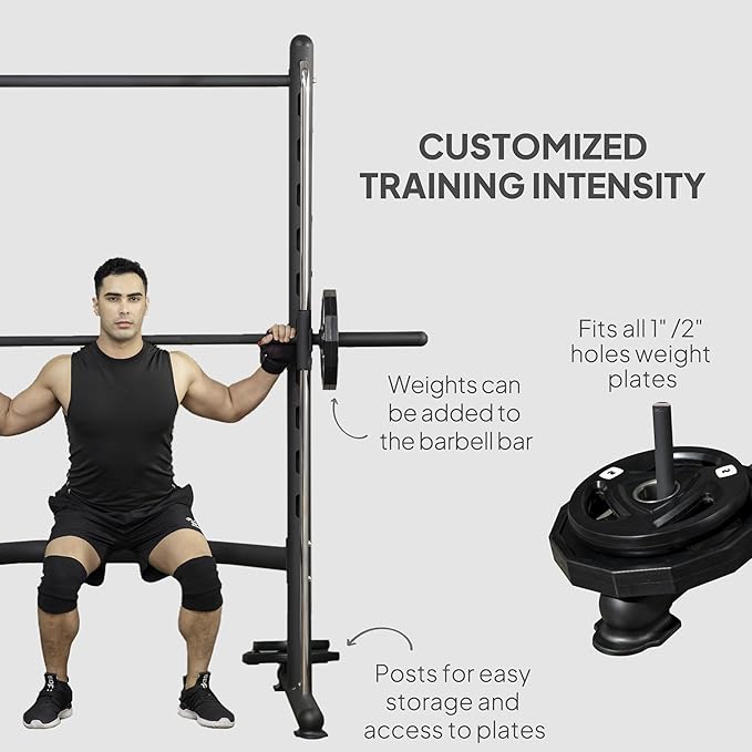 Soozier Squat Rack with Pull-Up Bar, Adjustable Power Rack with Barbell Bar, Multi-Functional Bench Press Rack for Home Gym Strength Training