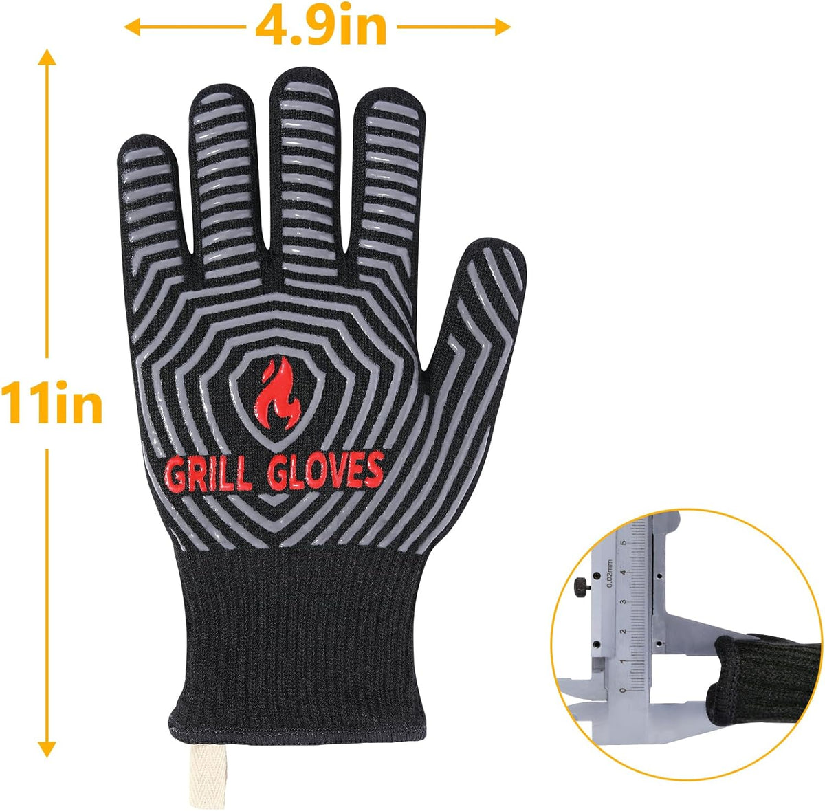 QUWIN BBQ Gloves, Oven Gloves, Grilling Gloves Silicone Non-Slip Oven Mitts, Kitchen Gloves for BBQ, Grilling, Cooking, Baking-1 Pair… (Black, One Size Fits Most)