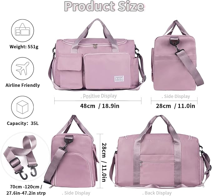 FIORETTO Women's Gym Duffle Bag with Shoes Compartment, 37L Capacity, Ideal for Travel, Gym, Sports, Duffel, Weekender