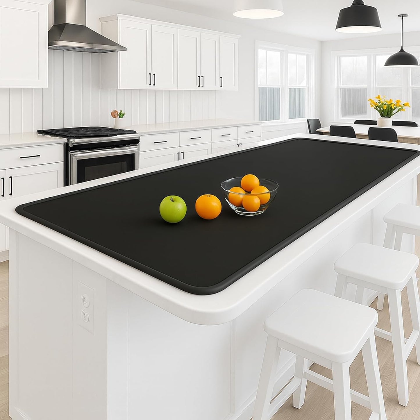 Silicone Baking Mat 35.4"x23.6" Food Grade Silicone Mats for Kitchen Counter Large Countertop Protector Mat with Edge Heightening Non-slip Heat Resistant Mats for Countertop Easy Clean(Black)