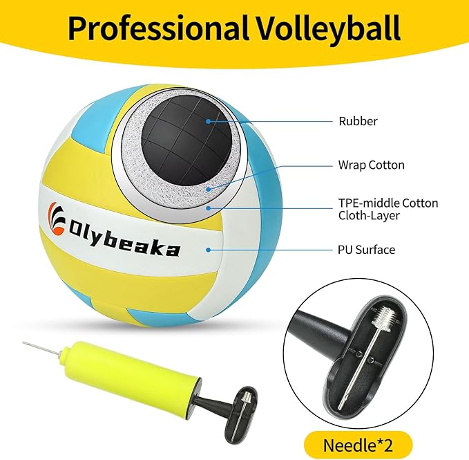 20FT Outdoor Volleyball Net Set System for Backyard Beach with Anti-Sagging Net, Iron Adjustable Height Poles, Soft PU Volleyball and Pump, Carry Bag - Instant Set Up & Durable