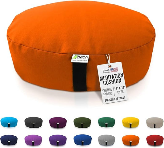 Bean Products Zafu Meditation Pillows for Sitting on Floor, Yoga Cushion, Cotton/Buckwheat Fill Yoga Pillow, Zafu Meditation Cushion, Zen Kneeling Prayer Pad- Made in USA - 14"x18" Oval - Tangerine