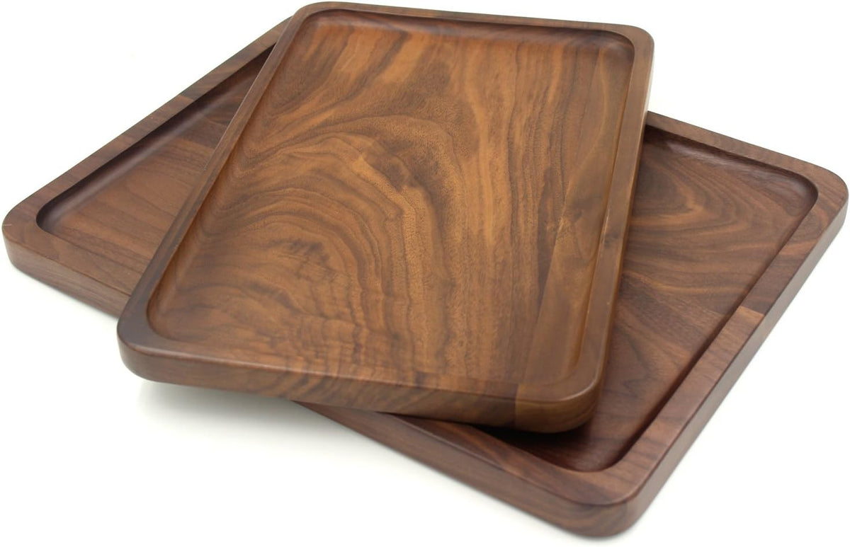 Bamber Wood Serving Tray Wooden Decorative Coffee Tea Platter Black Walnut 15.3 x 11.4 Inches