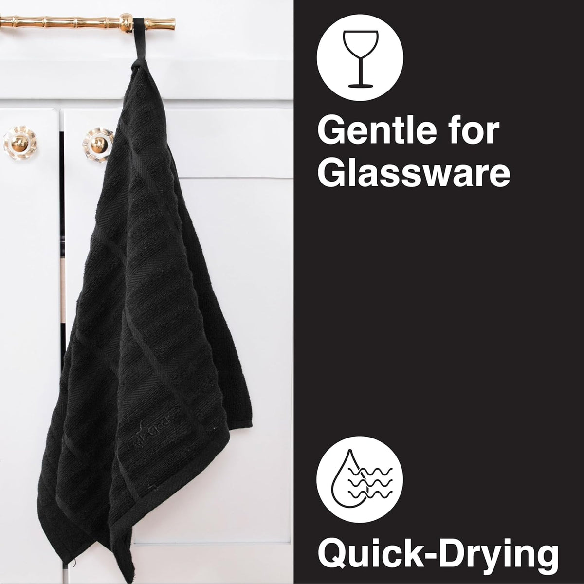 All-Clad Solid Kitchen Towel: Highly Absorbent, Super Soft Long Lasting - 100% Cotton, 17"x30" Tea Towel for Cleaning & Drying Dishes, Pans, Glassware, or Countertops, (1-Pack), Black