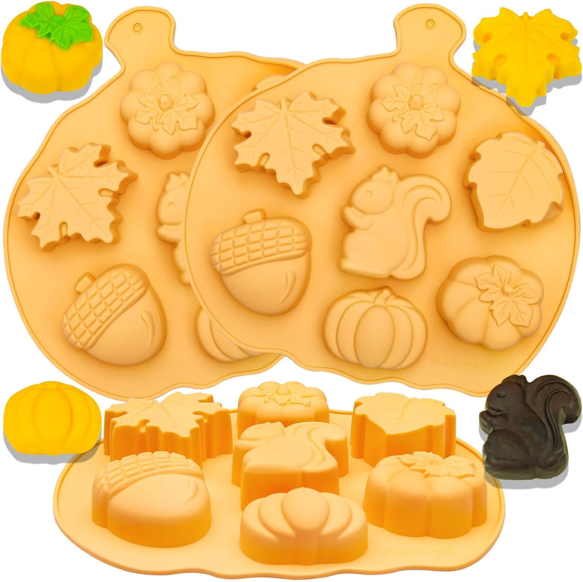 Halloween & Thanksgiving Silicone Molds - 3PC Autumn Cake Molds Set with Acorn Pumpkin Maple Leaf Shapes 21-Cavity Baking Pan for Chocolate Candy Cheesecake Ice Cube Jelly Pudding Soap Candle Making