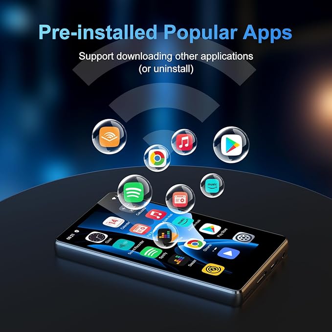 80GB MP3 Player with Bluetooth and WiFi, SWOFY M503Pro Mp3 & Mp4 Music Player with Spotify, Amazon Music, Audible, Browser, 4.0" Touch Screen Android Player with Speaker, FM Radio, Up to 512GB Black