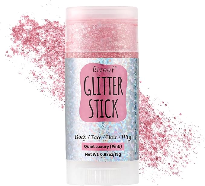 Brzeaf Pink Glitter Stick, Not Greasy & Long Lasting, Chunky Glitter for Face/Body/Hair/Eyes/Lip, Singer Concert Music Rave Halloween Festival, Glitter Stick Makeup & Face Glitter Gel for Women Men