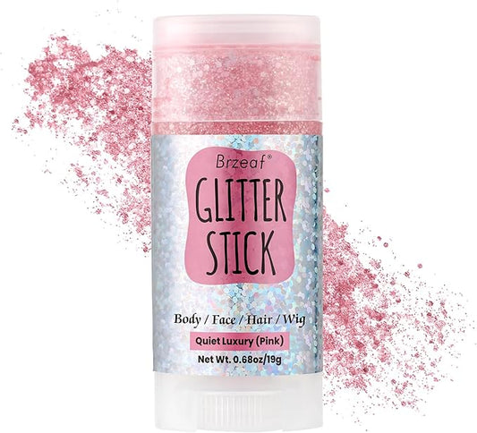 Brzeaf Pink Glitter Stick, Not Greasy & Long Lasting, Chunky Glitter for Face/Body/Hair/Eyes/Lip, Singer Concert Music Rave Halloween Festival, Glitter Stick Makeup & Face Glitter Gel for Women Men