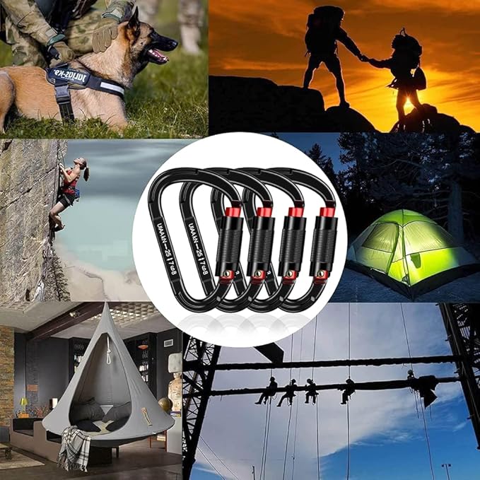 Auto Locking Carabiner Heavy Duty Carabiner 25kN UIAA Certified Climbing Carabiner Climbing Equipment Safety Carabiners for Rappelling, Hammocks, Rescue, Dog Leash, Swing