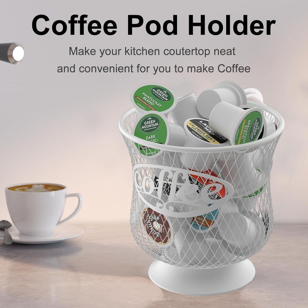 Coffee Pod Holder, Sturdy K Cup Organizer, Large Capacity K Cup Storage for Keuring Espresso Capsule Coffee Creamer, Easy to Refill and Organize for Cafe Bar, Coffee Bar Decor