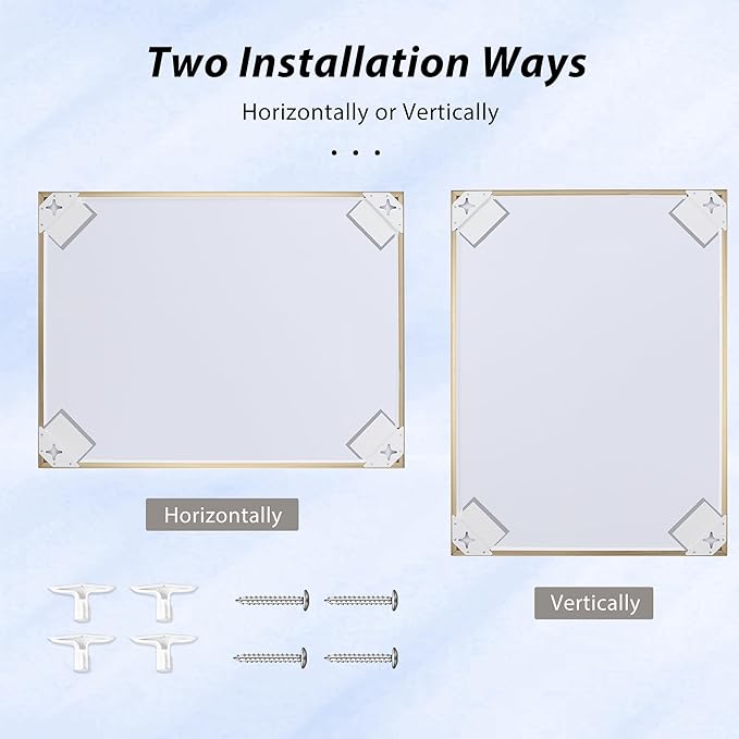 24x40 Inch Brass Bathroom Mirror for Wall, Aluminum Frame Rectangle Rectangular Vanity Mirror, Modern Large for Bedroom, Living Room, Horizontal or Vertical