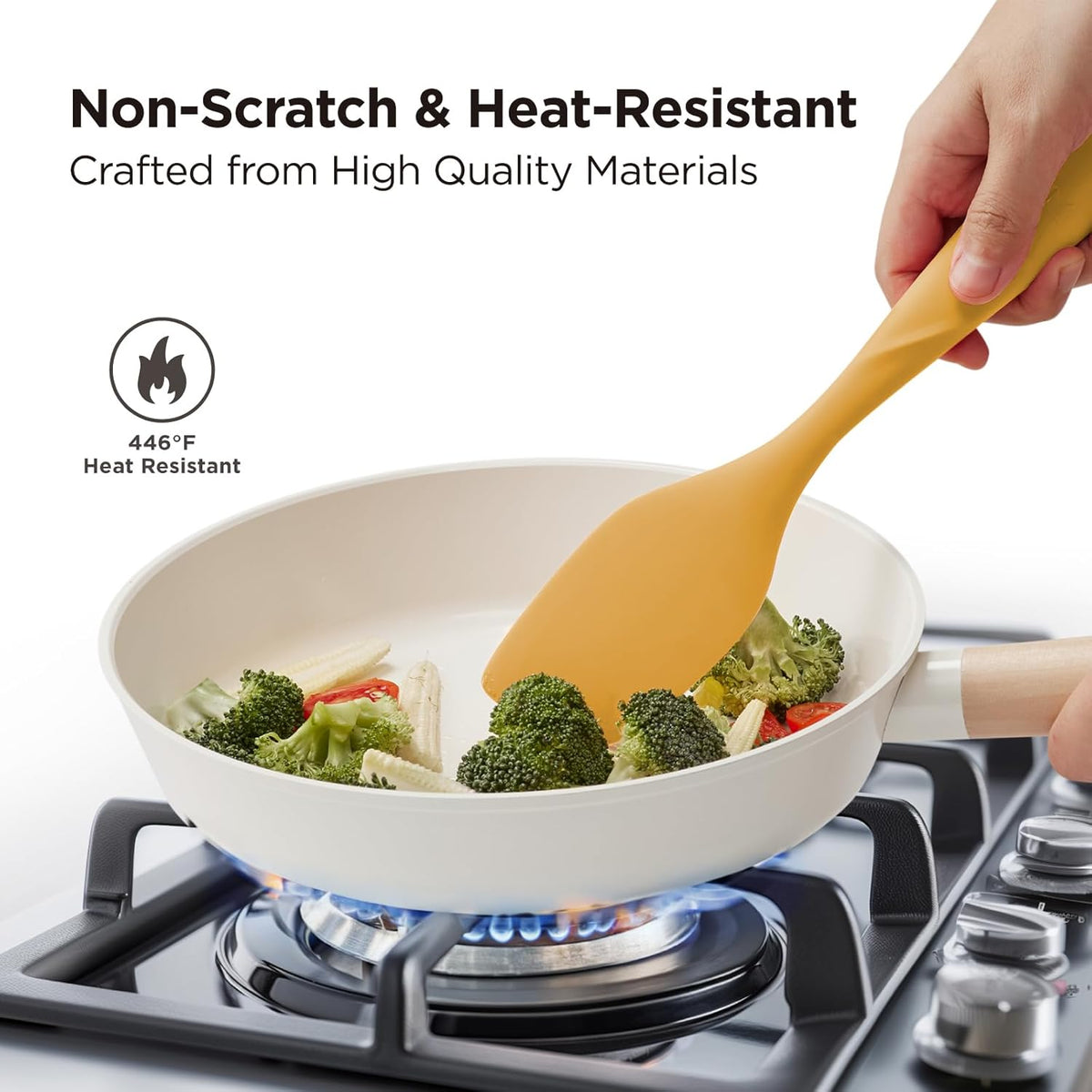 Kitchen Mama WaltzGrip Platinum Silicone Scraping Spatula: Heat Resistant, Seamless, Non Stick for Frying Pan Cookware, Safe, Flexible Bowl Scraper - Ideal for Mixing, Baking, Stirring (Yellow)