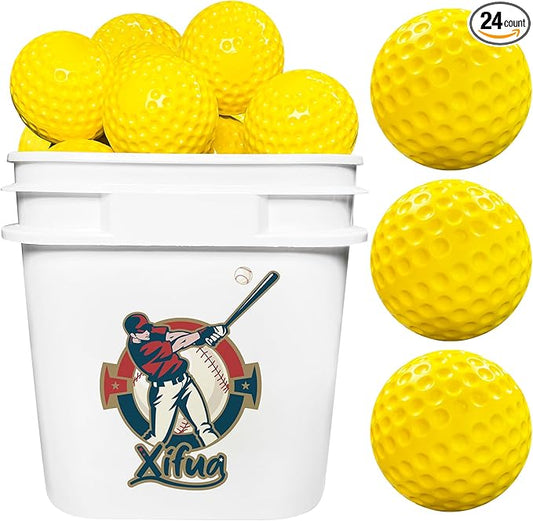 Bucket Pitching Machine Baseballs 24/36 Pack - 60 MPH High Bouncy Yellow Dimpled Practice Balls | Lightweight & Durable for Batting/Fielding Training | Indoor/Outdoor All Ages