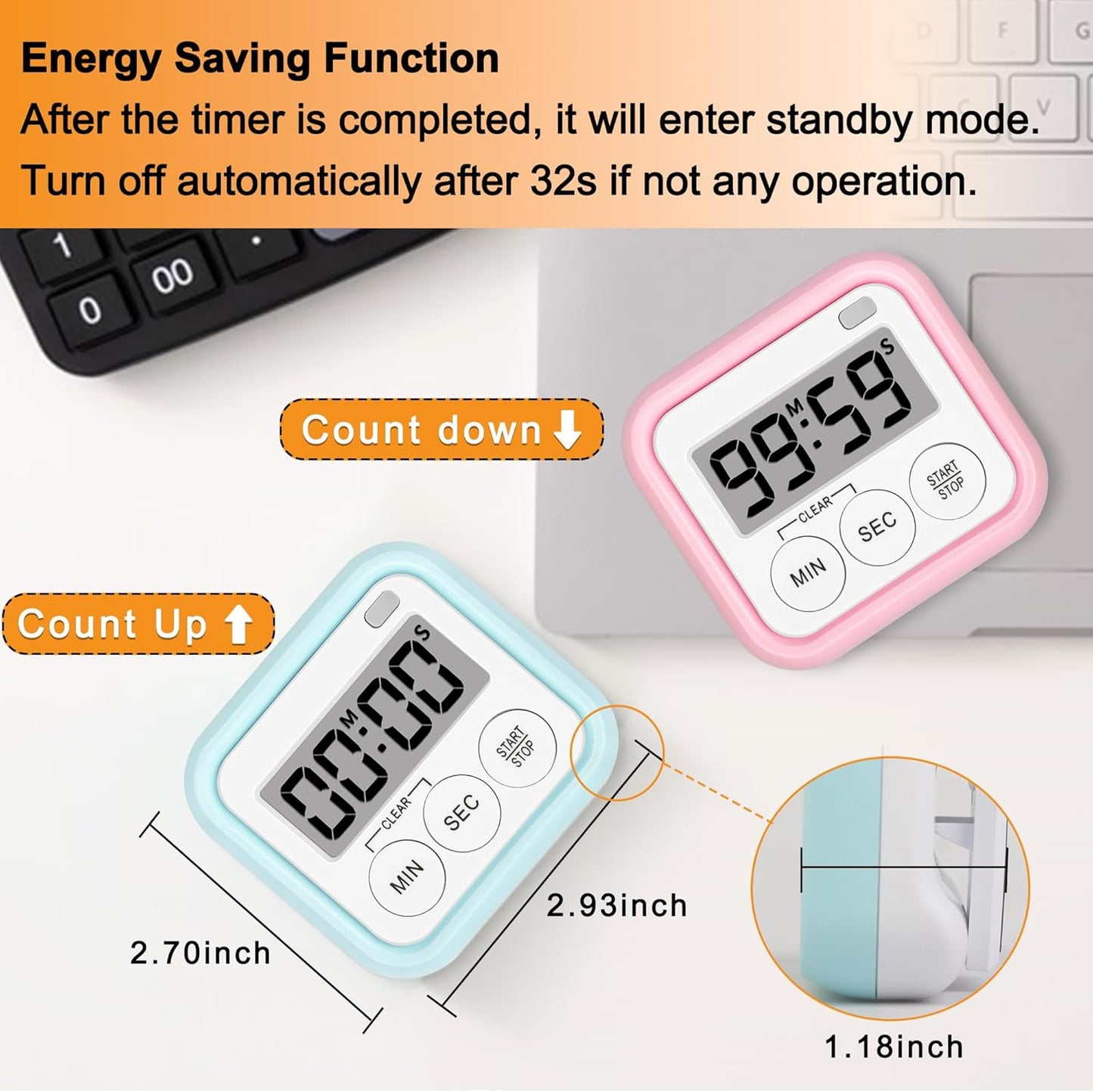 Timer, Kitchen Timers for Cooking Classroom Timer for Kids Teachers Digital Magnetic Timers 2 Pack, Blue