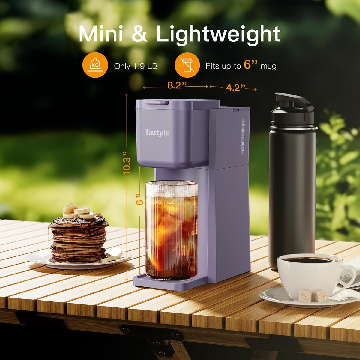 Mini Hot and Iced Coffee Maker Single Serve, for K Cup and Ground, 6 to 14 Oz Brew Sizes, with Recipe Book, for Home, Travel, RV, Office and Dorm, Violet