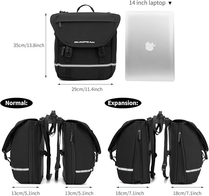 Bike Bag Accessories Panniers for Bicycle Rear Rack Bag 36L Waterproof Mountain Electric Bike Saddle Bag for Cycling Traveling Commuting Black