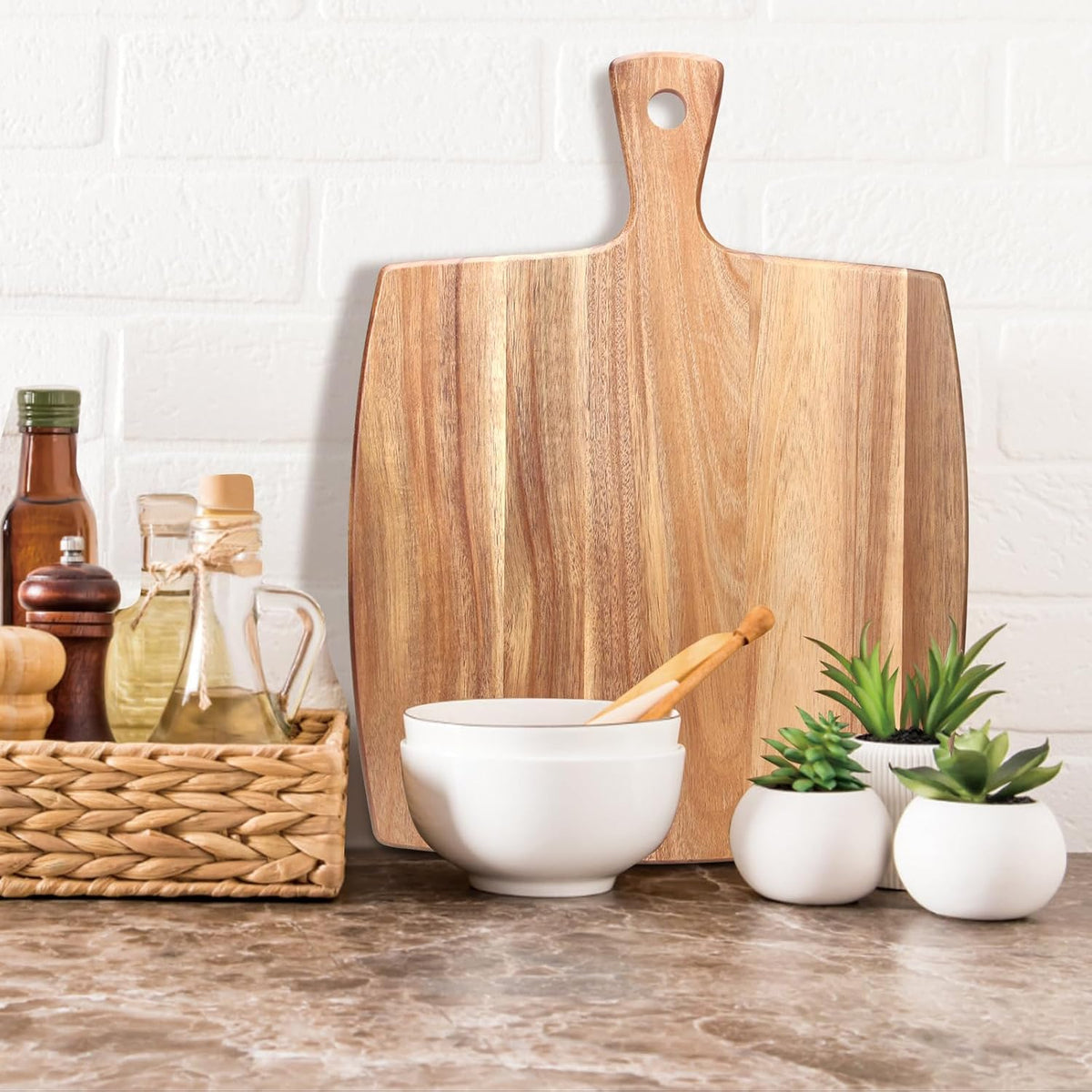Large Wooden Charcuterie Boards Acacia Wood Cutting Boards for Kitchen Meat Chopping Board Bread Serving Cheese Board Decorative Big Cutting Board With Handle Butcher Block Food Tray Cheese Platter