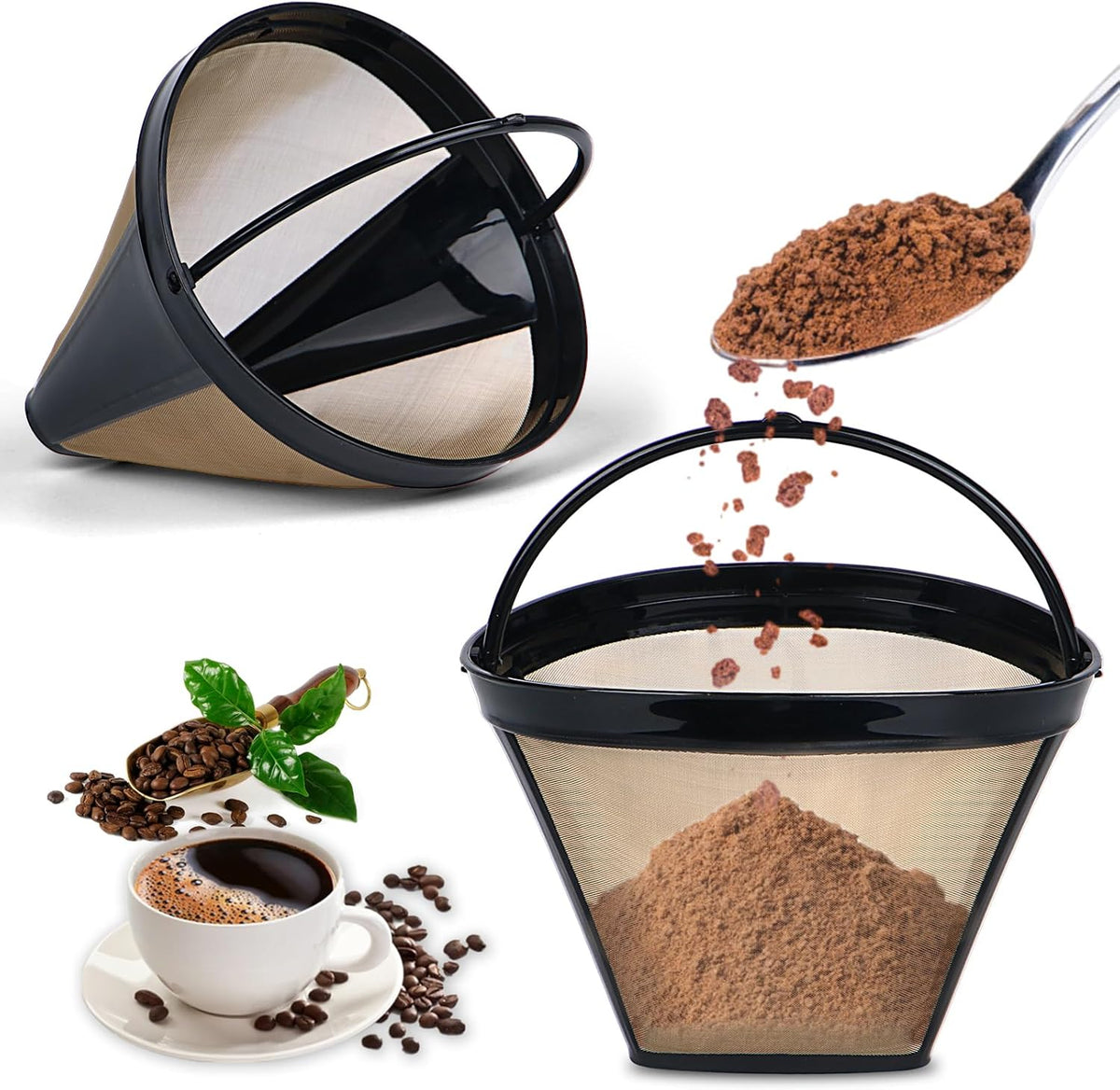 Reusable Coffee Filters for Ninja Coffee Filter, Permanent Coffee Filter 4, Used for Replacing the Ninja Coffee Bar Brewer, 4 Cone Permanent Coffee Filter, 2Pcs