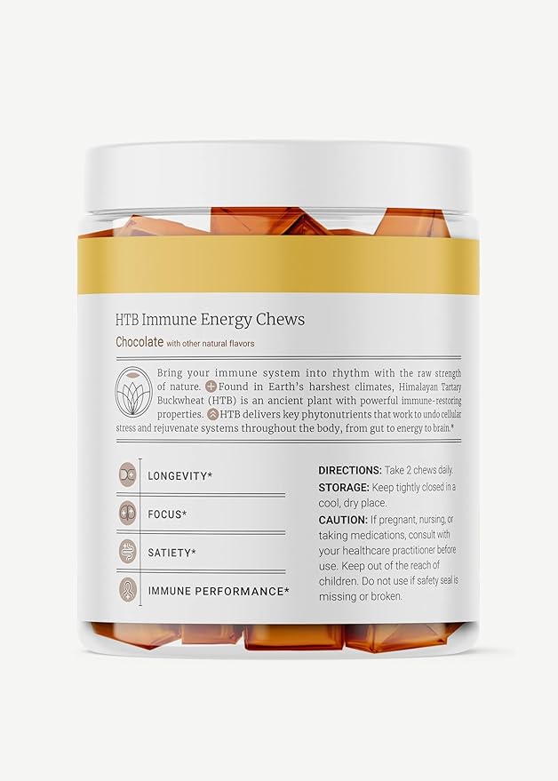 BIG BOLD HEALTH HTB Immune Energy Chews, Organic Sprouted Buckwheat with Vitamin D, Vitamin C, Zinc and Magnesium. Flavored with Delicious Real Cocoa Powder.