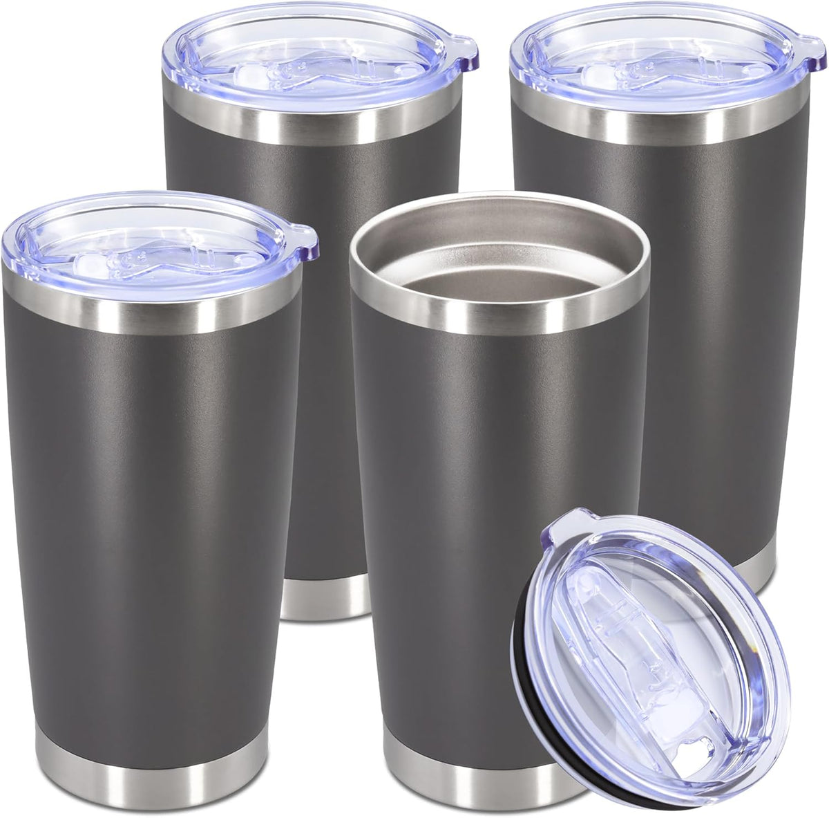 20oz Tumbler Stainless Steel Tumbler Cup with Lid Vacuum Insulated Double Wall Travel Mug, Durable Powder Coated Travel Coffee Tumbler Mug for Hot & Cold Drinks, Grey,4 Pack