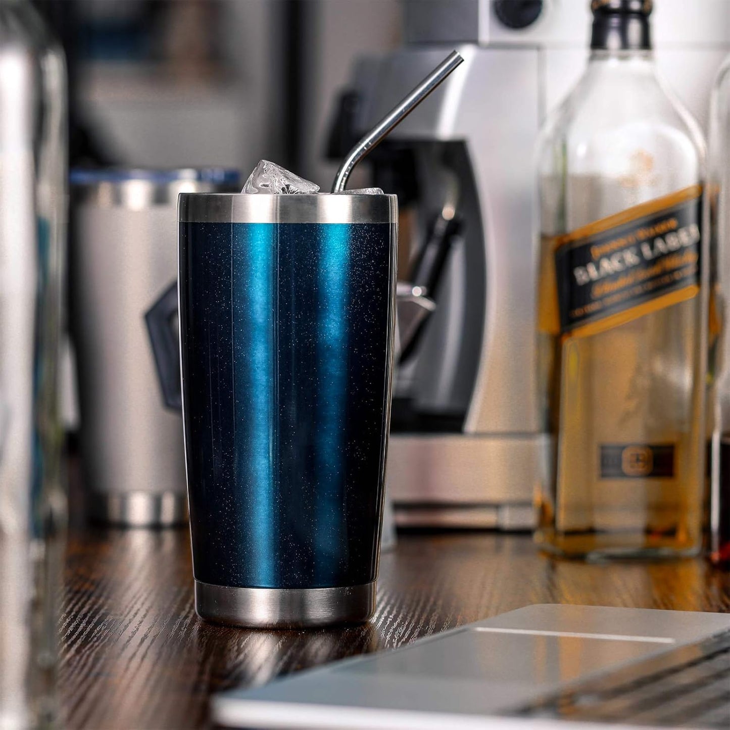 COMOOO 20oz Double Wall Vacuum Insulated Travel Mug, Stainless Steel Tumbler with Lid and Straw Durable Powder Coated Insulated Coffee Cup for Cold & Hot Drinks (Peacock blue, 6 Pack)