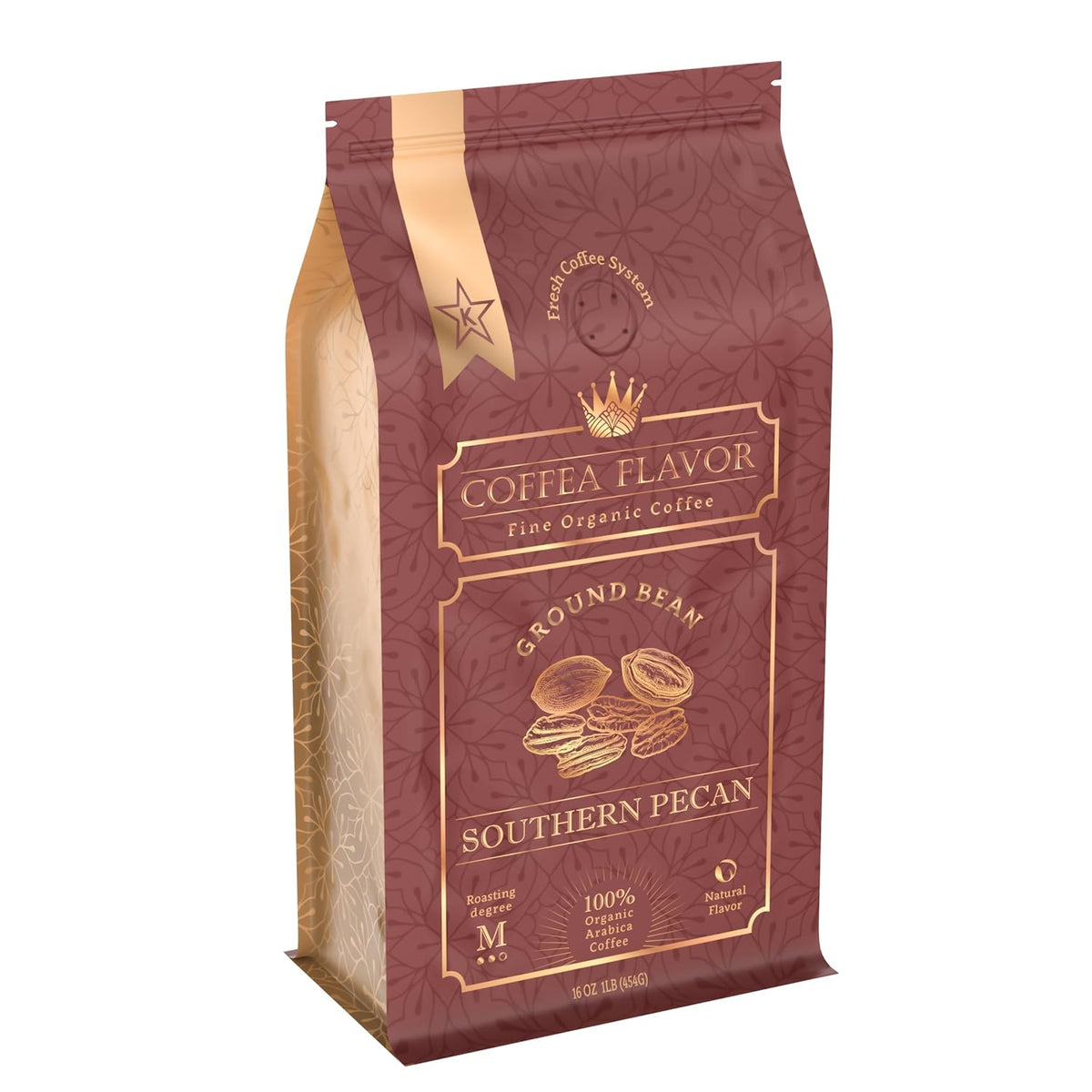 Southern Pecan Flavored Ground Coffee – Medium Roast, 100% Arabica, Single Origin – Organic, Naturally Flavored, No Artificial Additives – by Coffea Flavor
