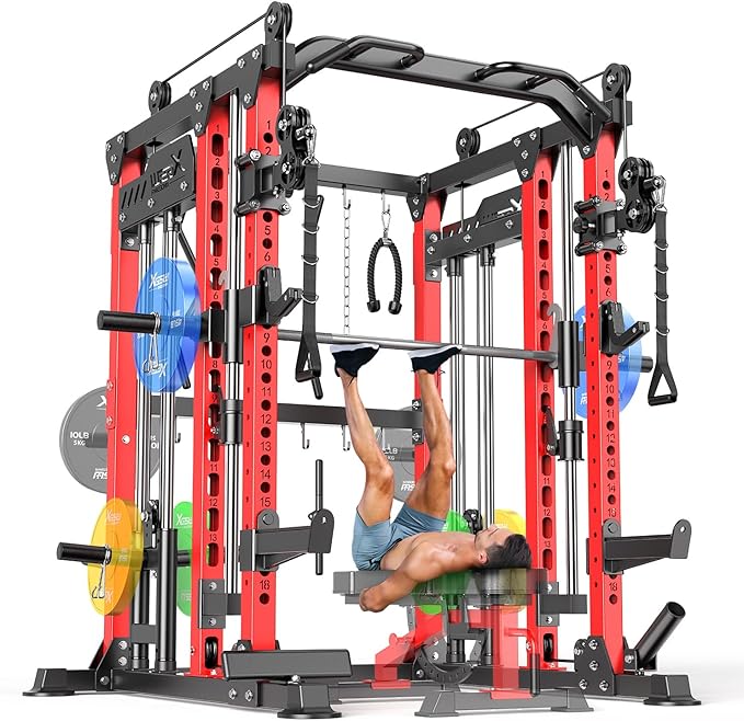 Power Cage,1600lbs Multi-Function Power Rack with Adjustable Cable Crossover System and More Training Attachment, Weight Cage for Home Gym