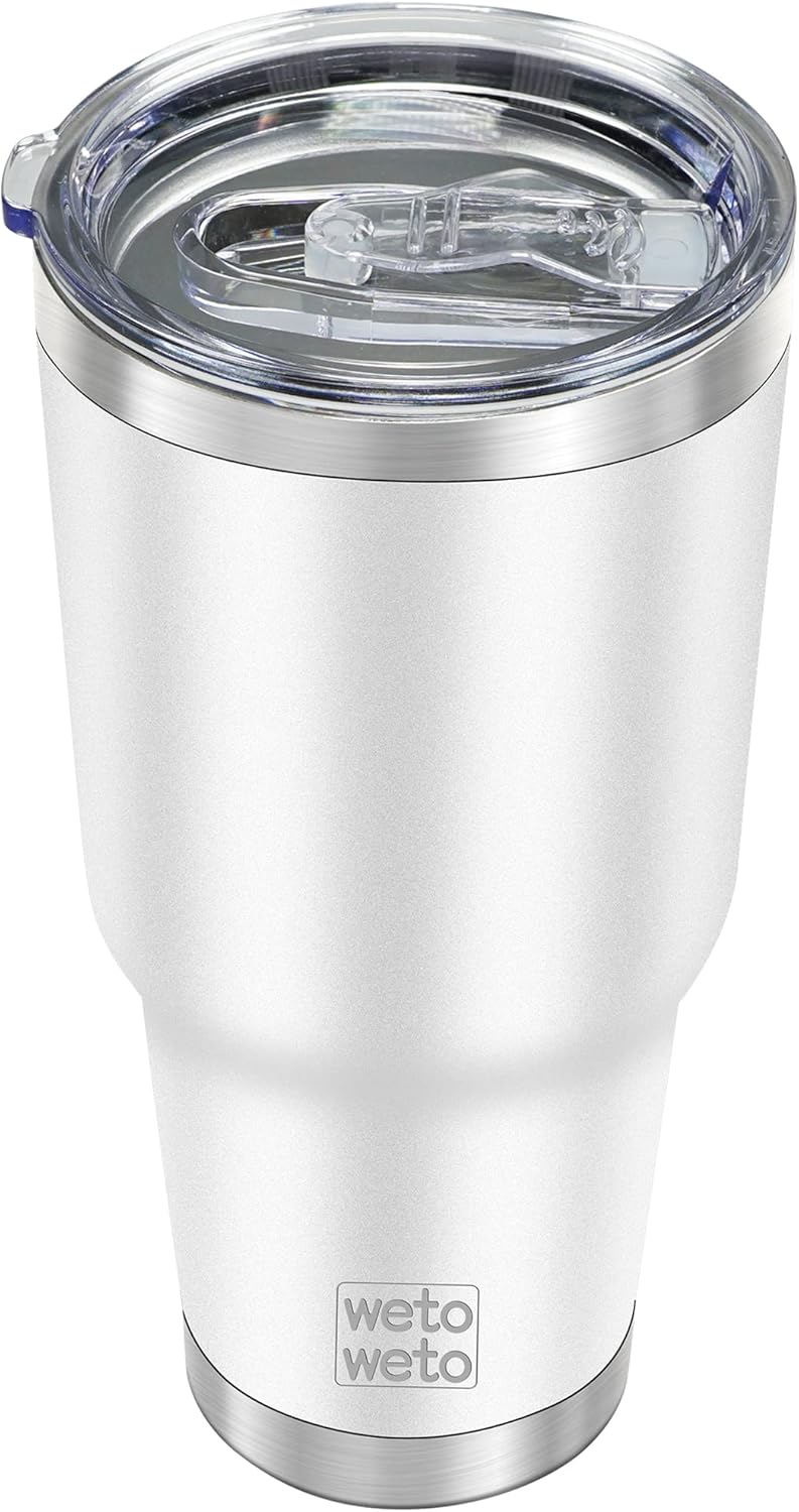 WETOWETO 30oz Tumbler, Stainless Steel Vacuum Insulated Water Coffee Tumbler Cup, Double Wall Powder Coated Spill-Proof Travel Mug Thermal Cup for Home Outdoor (White, 1 Pack)